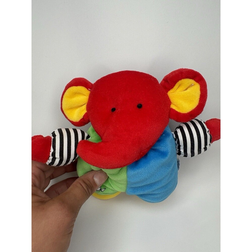Eden Elephant Plush Baby Rattle Stuffed Animal Primary Colors Kite Red 7 Inch